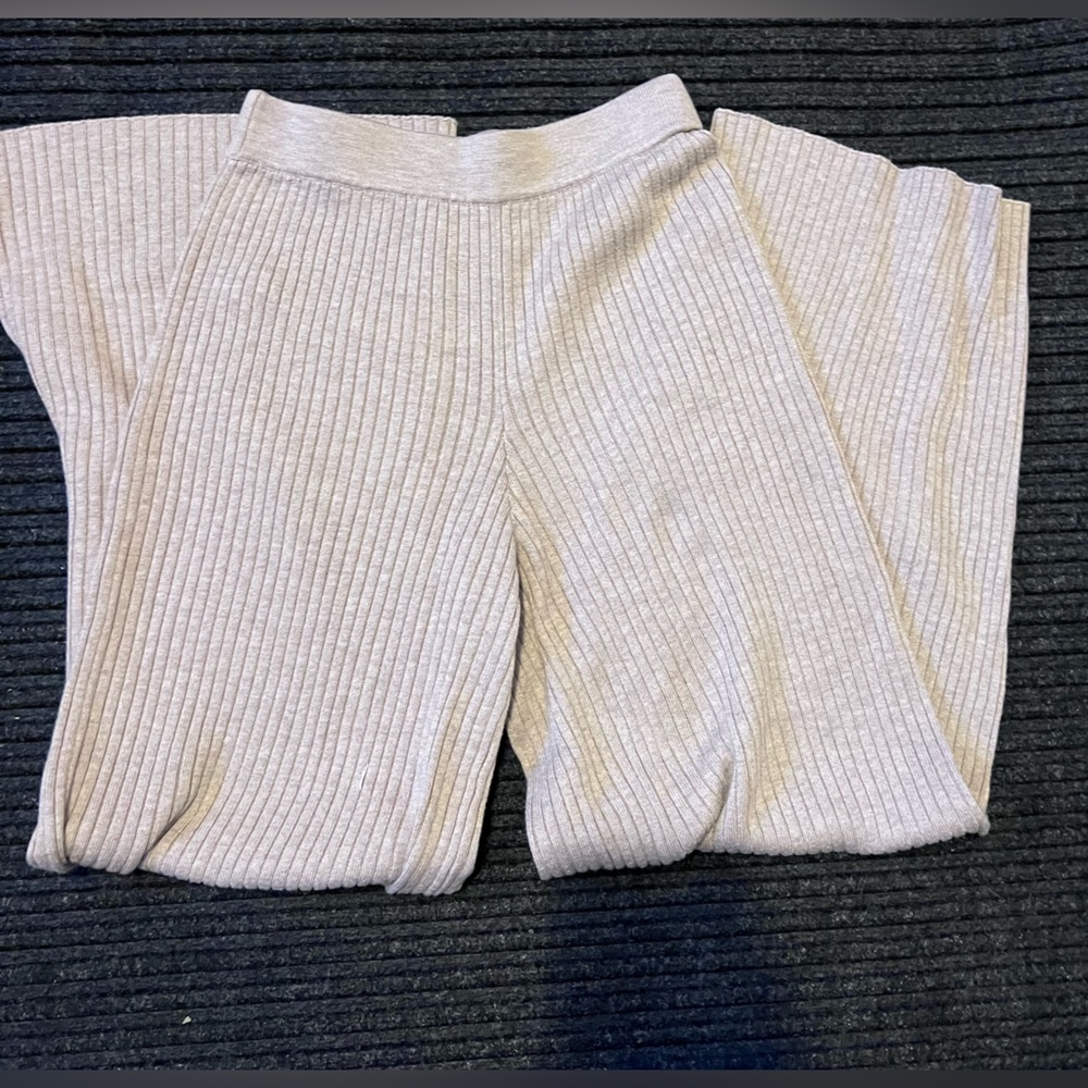 Women's Cream Ribbed Straight Leg Pants